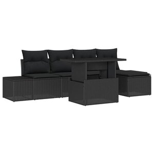 vidaXL Ensemble de canapé de jardin avec coussin 6 Pièces Noir polyrotin