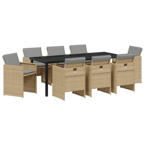 vidaXL Ensemble de salle à manger pour jardin 9 Pièces Beige polyrotin