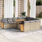 vidaXL Salon de jardin 11Pièces avec coussins beige résine tressée acacia