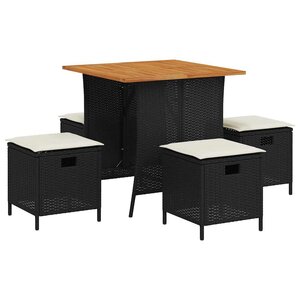 vidaXL Ensemble à manger de jardin coussins 5Pièces noir résine tressée