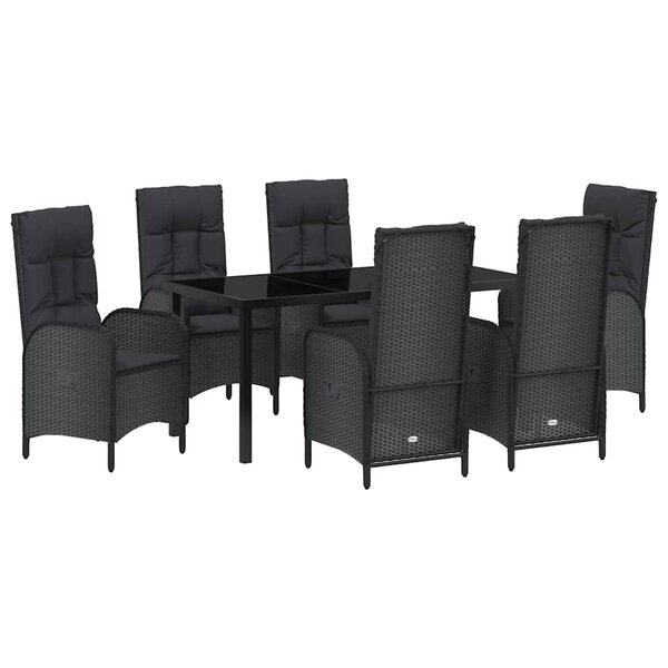 vidaXL Ensemble de salle à manger pour jardin 7 Pièces Noir Poly rotin