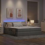 vidaXL Lit de rangement LED avec matelas Gris clair 200 x 200 cm Tissu