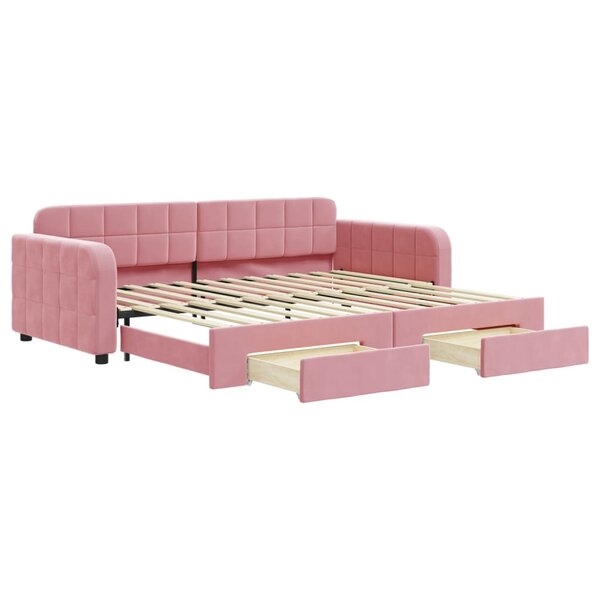 vidaXL Lit de jour avec gigogne et tiroirs rose 90x200 cm velours
