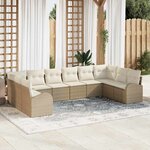 vidaXL Ensemble de canapé de jardin 10 Pièces Beige Poly rotin