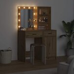 vidaXL Ensemble de table de maquillage avec LED 2 Pièces Chêne artisanal