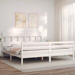 vidaXL Cadre de lit avec tête de lit blanc Super King Size bois massif