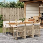 vidaXL Ensemble à manger de jardin et coussins 7 Pièces beige poly rotin