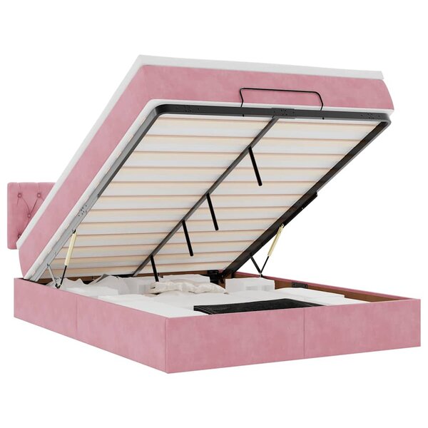 VidaXL Cadre de lit ottoman avec matelas rose 140x200 cm velours