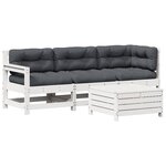 vidaXL Salon de jardin 4 Pièces avec coussins blanc bois de pin massif