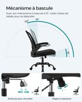 Fauteuil de bureau avec accoudoir rabattable chaise de bureau en toile siège pivotant à 360° support lombaire réglable gain de place noir 12_0005862