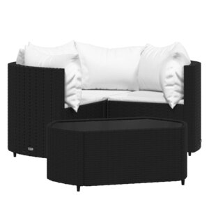Salon de jardin meuble d'extérieur ensemble de mobilier 4 pièces avec coussins noir résine tressée 02_0016162