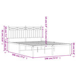 vidaXL Cadre de lit métal sans matelas et tête de lit blanc 140x190 cm