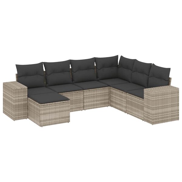 vidaXL Salon de jardin avec coussins 7 Pièces gris clair résine tressée