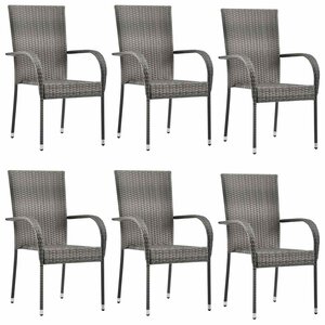 vidaXL Chaises empilables d'extérieur lot de 6 Gris Résine tressée