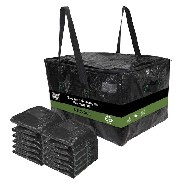 Pack and Move - Lot 10 Sacs Rangement Recylés - 55 x 35 x 30 cm - Poignées solides - Déménagement et Transport - Ultra Résistant - Réutilisable - 55L