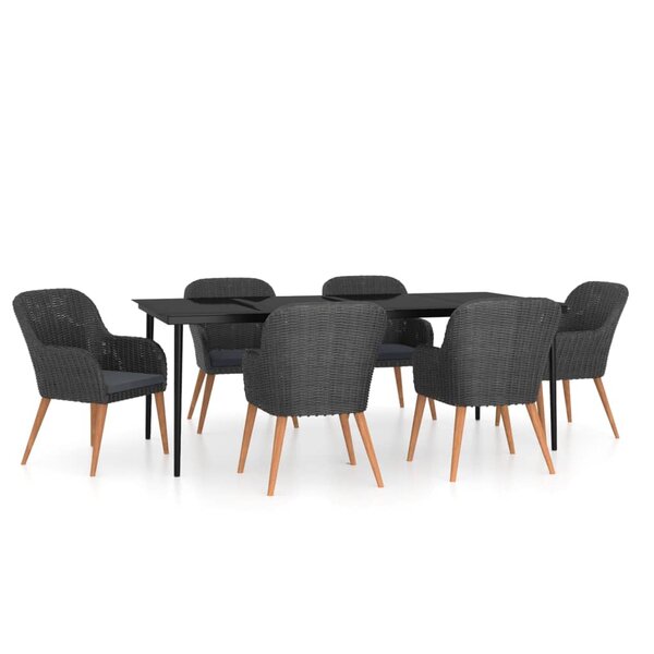 vidaXL Mobilier de salle à manger de jardin avec coussins 7 Pièces Noir