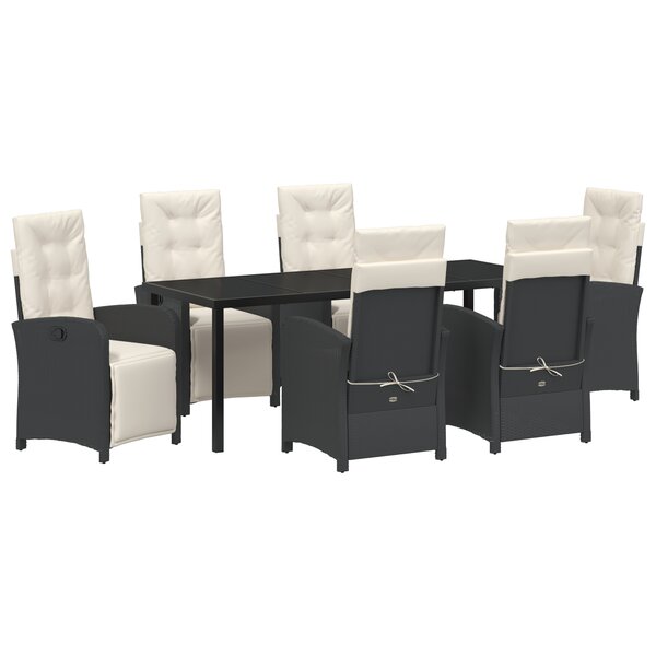 vidaXL Ensemble de jardin avec 7 pièces et coussins en poly rotin noir