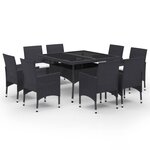 vidaXL Ensemble à Manger de jardin 9 Pièces Résine tressée et verre Noir