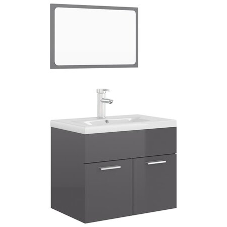 vidaXL Ensemble de meubles de salle de bain Gris brillant Aggloméré