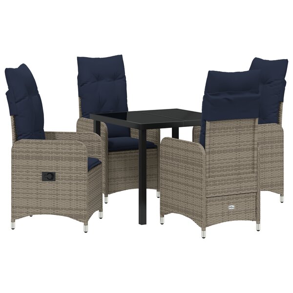 vidaXL Set de dîner de jardin 5 pièces avec coussins en raton poly noir