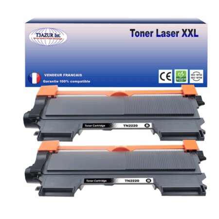 2 Toners  compatibles compatible avec  Brother TN2220, TN2010 pour Brother HL2250DN - 2600 pages - T3AZUR