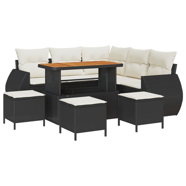 vidaXL Ensemble de Canapés de Jardin de 9 Pièces avec Coussins Noir Poly Rotin Acacia