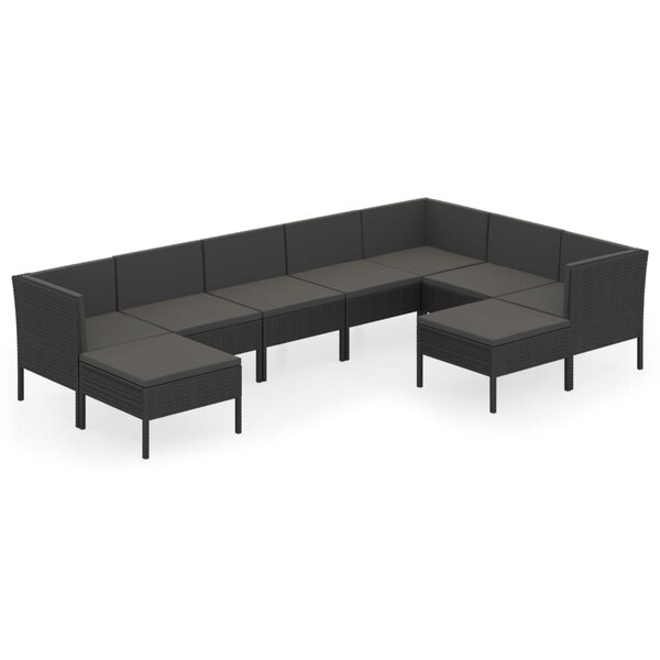 vidaXL Salon de jardin 9 Pièces avec coussins Résine tressée Noir