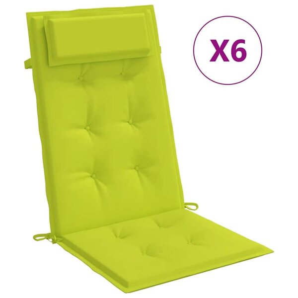 vidaXL Coussins de chaise à dossier haut lot de 6 vert vif