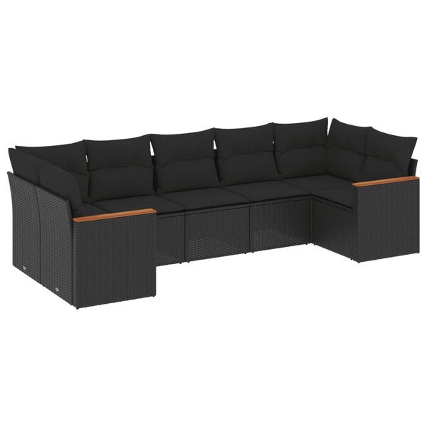 vidaXL Salon de jardin 7 Pièces avec coussins noir résine tressée