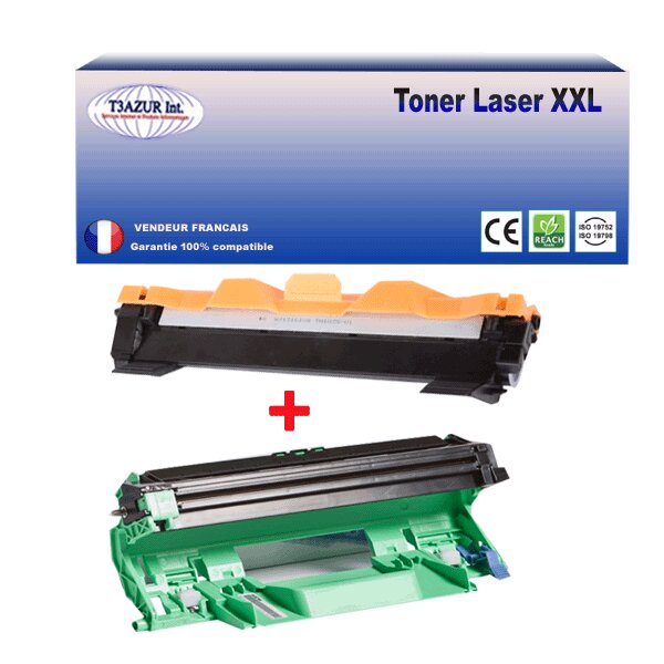 Kit Tambour+Toner compatible avec Brother TN1050, DR1050 pour Brother MFC1910W- T3AZUR