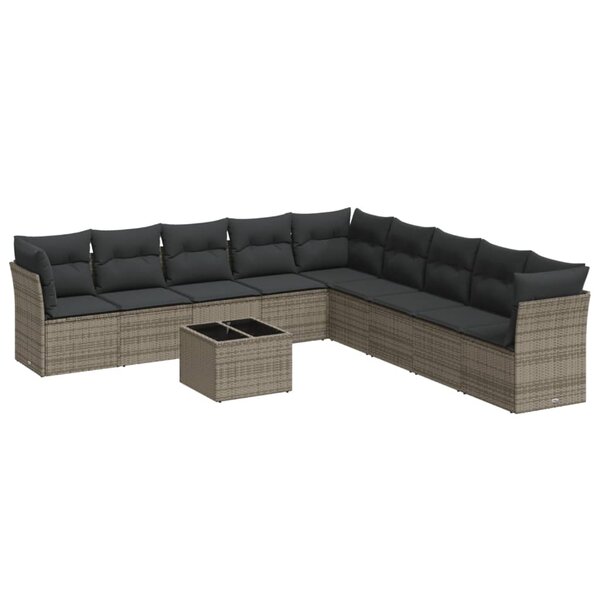 vidaXL Salon de jardin avec coussins 10 Pièces gris résine tressée