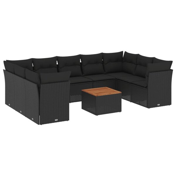 vidaXL Salon de jardin 10 Pièces avec coussins noir résine tressée