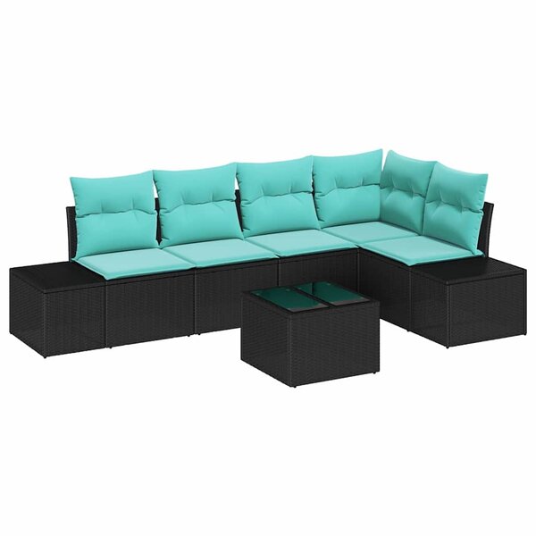 vidaXL Ensemble de canapé de jardin Noir et turquoise polyrotin