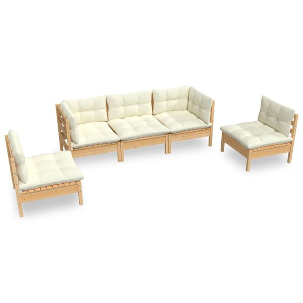 vidaXL Salon de jardin 5 Pièces avec coussins crème bois de pin massif