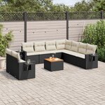 vidaXL Salon de jardin 10 Pièces avec coussins noir résine tressée