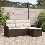Ensemble de canapé de jardin 4 pièces vidaXL avec coussins marron en poly rattan