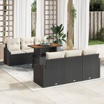 vidaXL Ensemble de Salle à Manger 7 Pièces avec Coussins Noir Poly Rattan Acacia