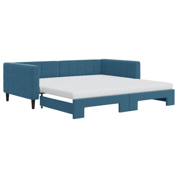 vidaXL Lit de jour avec lit gigogne et matelas bleu 100x200 cm velours