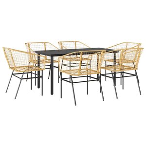 vidaXL Ensemble à manger jardin 7Pièces marron rpoly otin verre