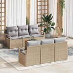 vidaXL Ensemble de canapé de jardin 7 Pièces Beige Poly rotin