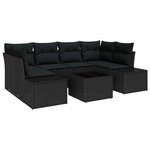 vidaXL Ensemble de canapé de jardin 7 Pièces Noir Poly rotin