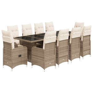 vidaXL Ensemble de bistro de jardin 11 Pièces coussins beige poly rotin