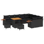 Ensemble de canapé de jardin 12 pièces vidaXL avec coussins Noir Poly Rattan Acacia
