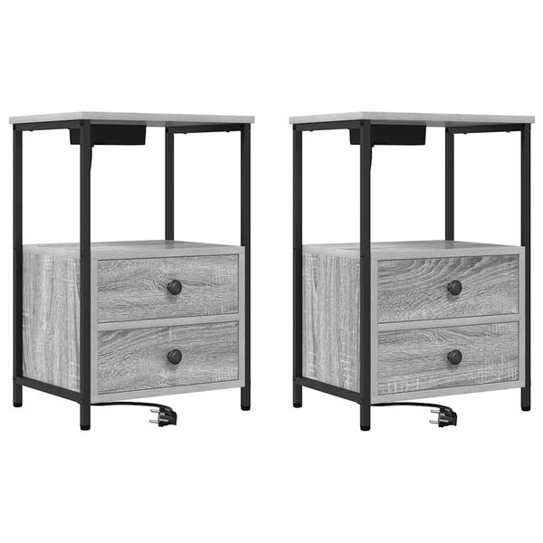 vidaXL Table de nuit avec station de chargement 2 Pièces Sonoma gris