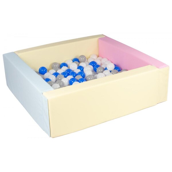Piscine à balles carrée avec 200 balles - rose  bleu  jaune (pastel)/blanc bleu gris