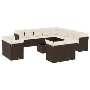 vidaXL Salon de jardin avec coussins 14 Pièces marron résine tressée