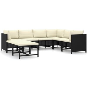 vidaXL Salon de jardin 8 Pièces avec coussins Résine tressée Noir