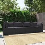 vidaXL Canapés de jardin 4 Pièces avec coussins Résine tressée Noir
