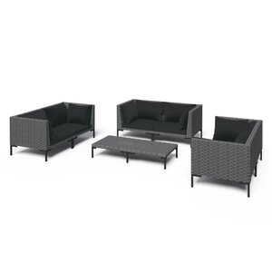 vidaXL Salon de jardin 7 Pièces avec coussins Résine tressée Gris foncé