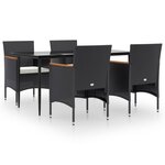 vidaXL Ensemble à manger de jardin avec coussins 5 Pièces Noir